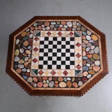schaaktafel  centertable ca 1840 met pietra dura blad op Pal, Antiek en Kunst, Ophalen of Verzenden