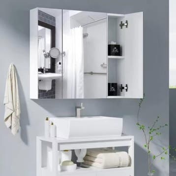Witte Badkamer Spiegelkast – Wandkast met 3 Deuren, Verzenden, Nieuw