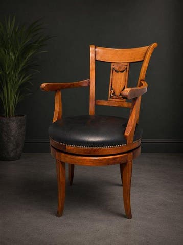 Bureaustoel - Leder, Hout - Draaibare bureaufauteuil