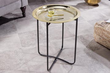 Ronde bijzettafel CASABLANCA 50cm messing goud zwart, Ophalen of Verzenden, Nieuw