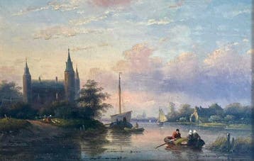 Jan Jacob Spohler (1811 - 1866) - Rivierlandschap met
