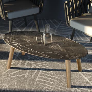 Ovale salontafel Acerra, marmerlook 100x50x34,5 cm - natuur, Huis en Inrichting, Tafels | Salontafels, Verzenden, Nieuw