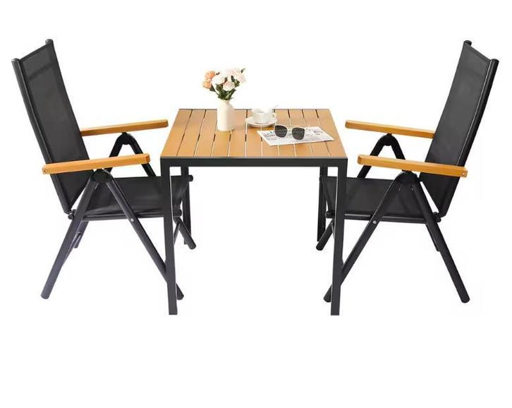3-delige Balkonset – Aluminium Klapstoelen en WPC Tafel, Tuin en Terras, Tuinstoelen, Nieuw, Verzenden