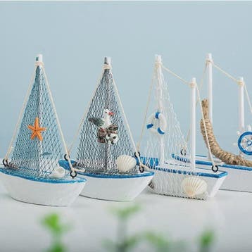 Houten Zeilboot Miniatuur - Mediterrane Stijl Nautische Deco, Watersport en Boten, Verzenden, Nieuw