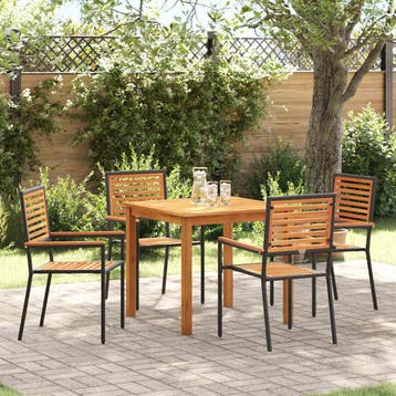 vidaXL Tuin eettafelset 5 pcs Zwart Massief Acaciahout, Verzenden, Nieuw, 5 zitplaatsen