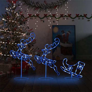 vidaXL Kerstdecoratie rendieren en slee 260x21x87cm acryl, Diversen, Kerst, Verzenden, Nieuw