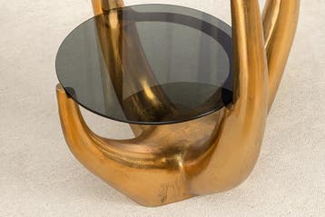 Handgemaakte bijzettafel LEVELS 50cm goud antiek zwart glas, Ophalen of Verzenden, Nieuw