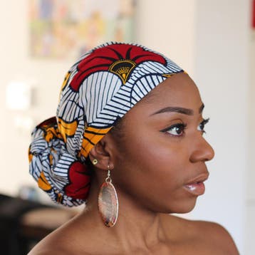 Afrikaanse hoofddoek / Vlisco headwrap - Wit / rode / gele t, Ophalen of Verzenden, Nieuw