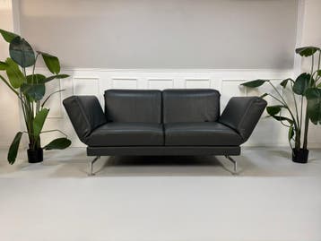 Brühl Moule Sofa Leer Grijs Slaapfunctie Multifunctioneel, Tweepersoons, Leer, Ophalen of Verzenden, Zo goed als nieuw