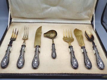 Bestekset (7) - .800 zilver - voor gebraden vlees en salade, Antiek en Kunst