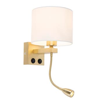 Smart wandlamp goud met witte kap incl. Wifi A60 - Brescia, Verzenden, Nieuw, Art Deco