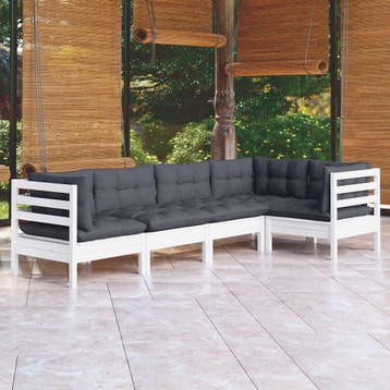 vidaXL 5-delige Loungeset met kussens grenenhout wit, Verzenden, Nieuw, 5 zitplaatsen, Loungeset