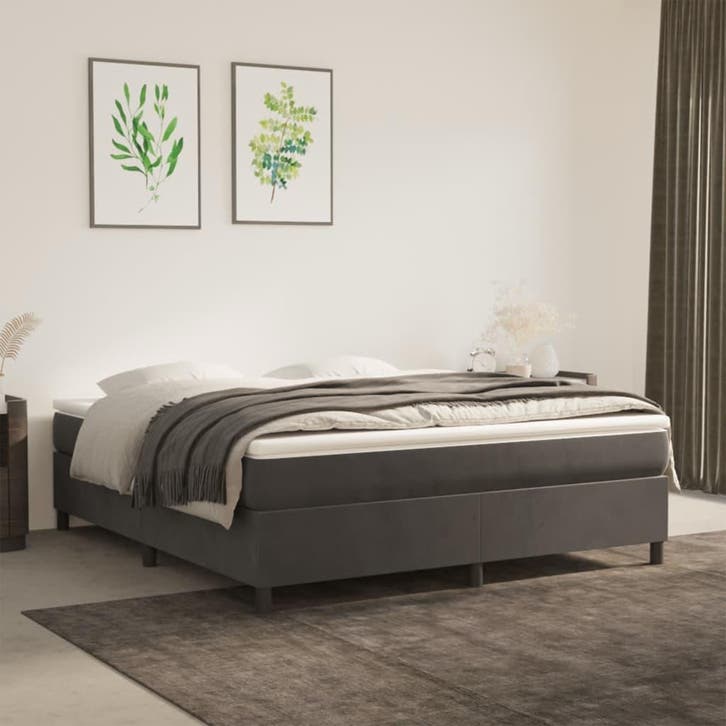 vidaXL Boxspring bed 180x200 cm fluweel donkergrijs, Huis en Inrichting, Slaapkamer | Bedden, 80 cm, 200 cm, Grijs, Eenpersoons