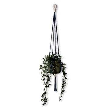 Plantenhanger Wacky Blauw/Wit - Katoen - Macramé -, Huis en Inrichting, Woonaccessoires | Overige, Ophalen of Verzenden, Nieuw