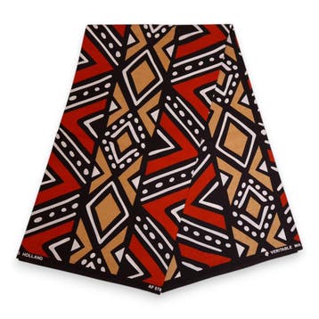 Afrikaanse print stof - Rood en beige Bogolan - 100% katoen, Hobby en Vrije tijd, Stoffen en Lappen, Ophalen of Verzenden, Nieuw