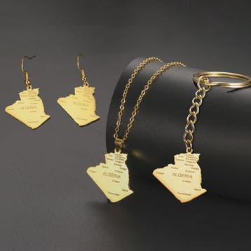 Algerije Kaart Ketting & Sleutelhanger Set - Roestvrij Staal, Verzenden, Nieuw