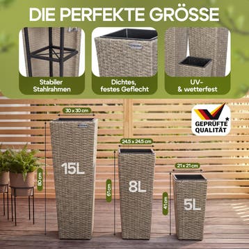Polyrattan Bloempot Set van 3 Creme (Plantenbakken), Verzenden, Nieuw