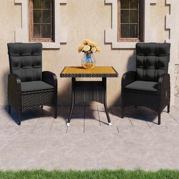 vidaXL 3-delige Tuinset poly rattan en acaciahout zwart, Verzenden, Nieuw, 2 zitplaatsen, Tuinset