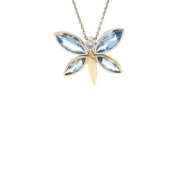 Gouden vlinder hanger met zirkonia en spinel 14 karaat, Verzenden, Zo goed als nieuw, Goud