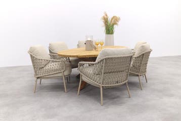 4SO Sardinia/Prado low dining tuinset 240x115 cm. (7-delig), Verzenden, Nieuw, Hout, Tuinset