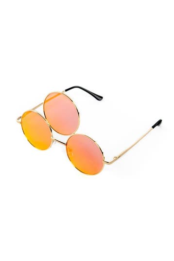 KIMU® Derde Oog Zonnebril Goud Montuur Oranje Spiegel Glazen, Hobby en Vrije tijd, Feestartikelen, Ophalen of Verzenden, Nieuw
