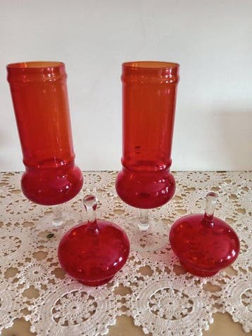 dekselvaas (2) - Glas uit Empoli - Een paar vazen uit
