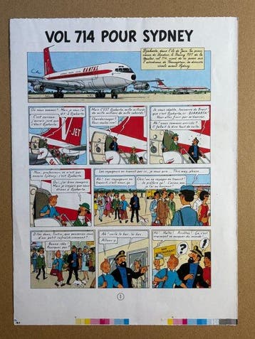 Hergé - 1 Original colour page - Tintin - Vol 714 pour, Nieuw