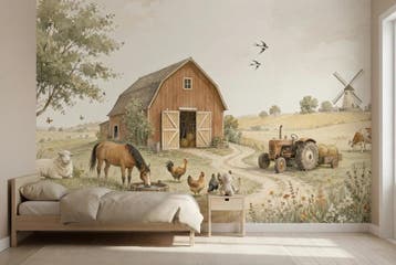 Boerderij behang kinderkamer – fotobehang met dieren, Verzenden, Fotobehang
