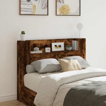 vidaXL Hoofdbord Kast met LED Gerookte Eik Bewerkt hout, Huis en Inrichting, Slaapkamer | Bedden, Verzenden, Nieuw, Hout