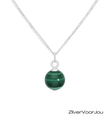 925 zilveren ketting met 8 mm malachiet bol – verstelbare le, Verzenden, Nieuw, Zilver