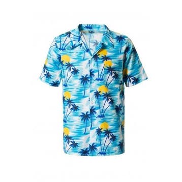 Blauwe Tropische Blouse Palmboom, Ophalen of Verzenden, Nieuw