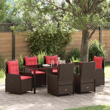 vidaXL Tuin Eetset 7 st Bruin Poly riet, Verzenden, Nieuw, 7 zitplaatsen