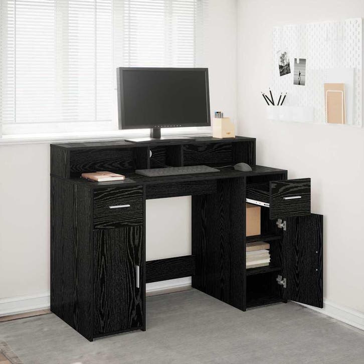 vidaXL Bureau met lade Zwart eiken 120 x 55 x 91 cm Bewerkt, Huis en Inrichting, Bureaus, Nieuw, Verzenden