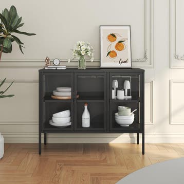 Vitrinekast Borshavisa staal 80x100x35 cm zwart [en.casa], Verzenden, Nieuw