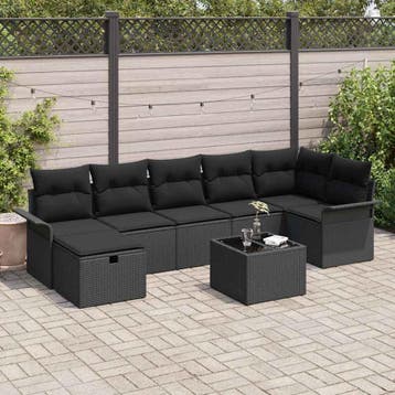 vidaXL Tuinbankenset 8 st Zwart poly rattan, Verzenden, Nieuw, Rotan, 8 zitplaatsen