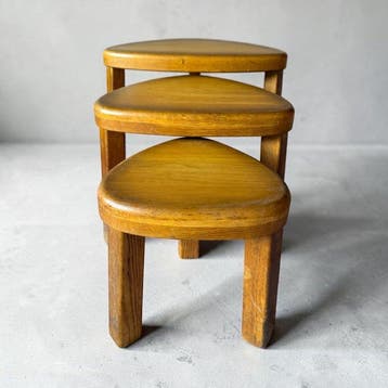 Mid Century - Set bijzettafels (3) - Eik - Stapelbare