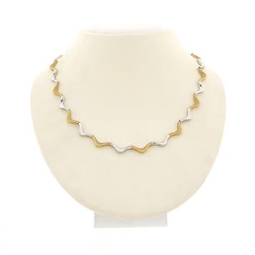 Bicolor gouden fantasie schakelcollier (Ketting), Ophalen of Verzenden, Gebruikt, Overige kleuren, Goud