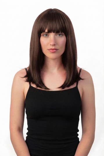 KIMU® Luxe Donkerbruine Pruik Schouderlengte Haarwerk Stijl, Kleding | Dames, Ophalen of Verzenden, Nieuw, Carnaval