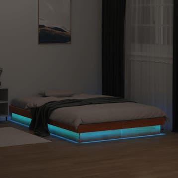 vidaXL Bedframe met LED massief grenenhout wasbruin 120x190, Bruin, Verzenden, Nieuw, 190 cm of minder