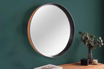 Ronde wandspiegel AMSTERDAM 70cm naturel zwart massief, Huis en Inrichting, Woonaccessoires | Spiegels, Ophalen of Verzenden, Nieuw