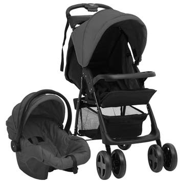 vidaXL Kinderwagen 3-in-1 staal donkergrijs en zwart, Verzenden, Nieuw