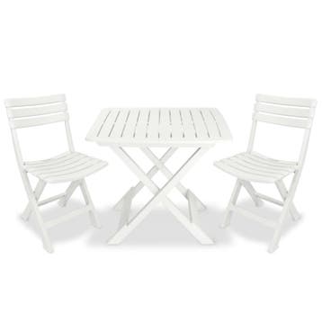 vidaXL 3-delige Bistroset inklapbaar kunststof wit, Verzenden, Nieuw, Textileen, 3 zitplaatsen