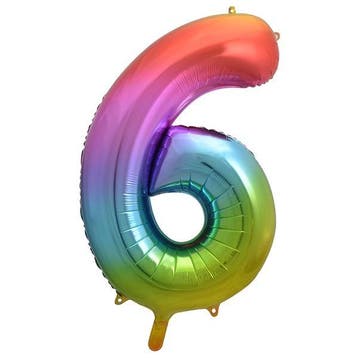 Folie Ballon Cijfer 6 Regenboog 86 cm, Verzenden, Nieuw, Feestartikel, Verjaardag