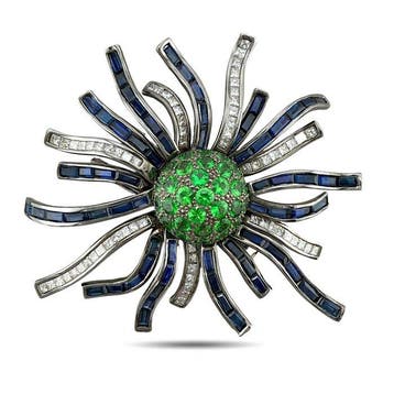 Broche - 18 karaat Exclusieve 18k wit goud 2,64 ct smaragd,