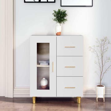 vidaXL Dressoir 69,5x34x90 cm bewerkt hout wit, Verzenden, Nieuw, Overige houtsoorten, Minder dan 50 cm