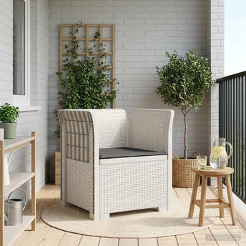 vidaXL Eénpersoons Fauteuil met Kussen Rattan Look PP Wit, Verzenden, Nieuw