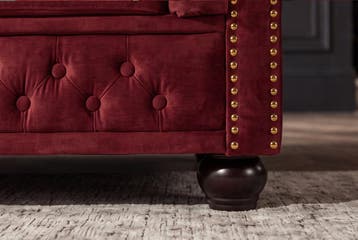 Chesterfield Fluwelen Driezitsbank CHESTERFIELD 205cm rood, Ophalen of Verzenden, Nieuw