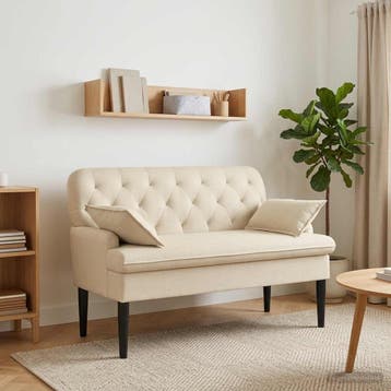 vidaXL Loungebank met knopencomfort Crèmekleurig 111 x 68 x, Verzenden, Nieuw, Stof, Minder dan 150 cm