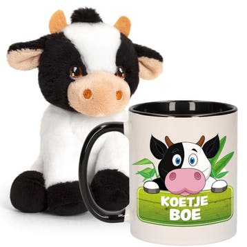 Cadeauset koe - pluche knuffel 12 cm - mok 300 ml, Verzenden, Nieuw