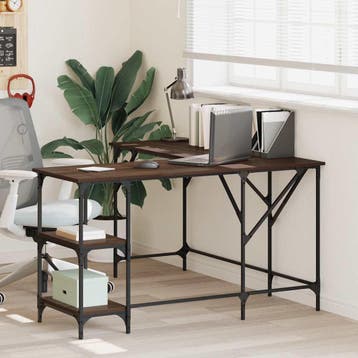 vidaXL Bureau 139x139x75 cm bewerkt hout bruin eikenkleur, Verzenden, Nieuw